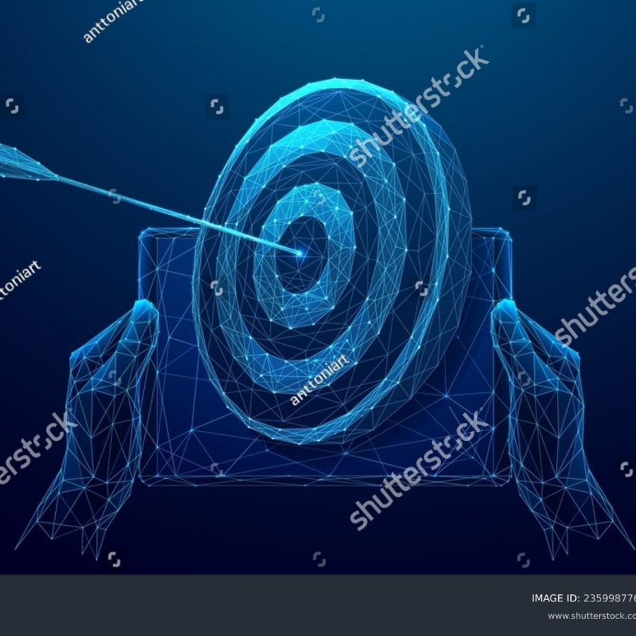 stock-vector-abstract-blue-target-with-bow-arrow-in-bullseye-on-tablet-screen-businessman-holding-a-tablet-with-2359987763
